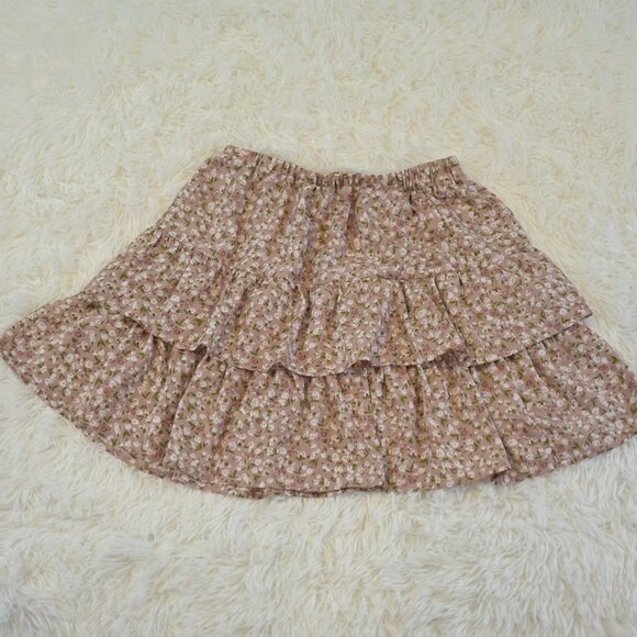 Shein Junior's Size S Pull On Cream, Blush White Floral Tiered Skirt - Picture 2 of 3